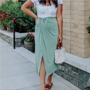 Anthropologie green twist front, Junie, maxi skirt M
